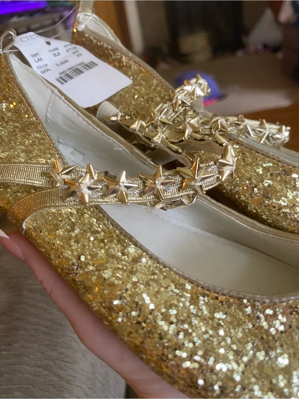 Crewcuts Gold Glitter Star-Embellished Mary Janes